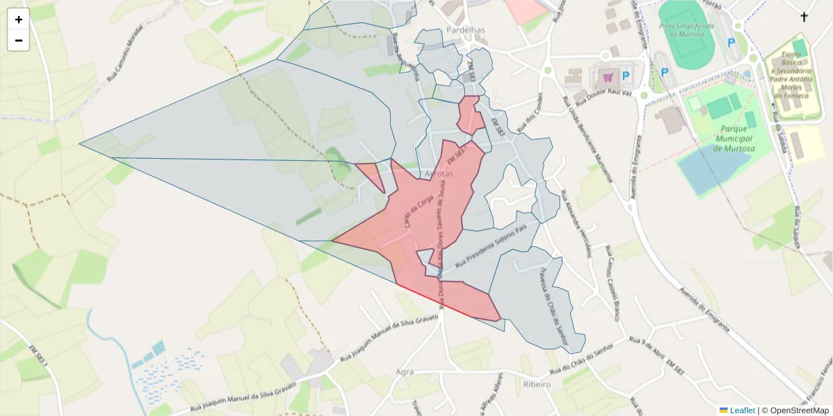 Mapa detalhado do código postal 3870-164 com limites, códigos postais vizinhos e agências dos correios