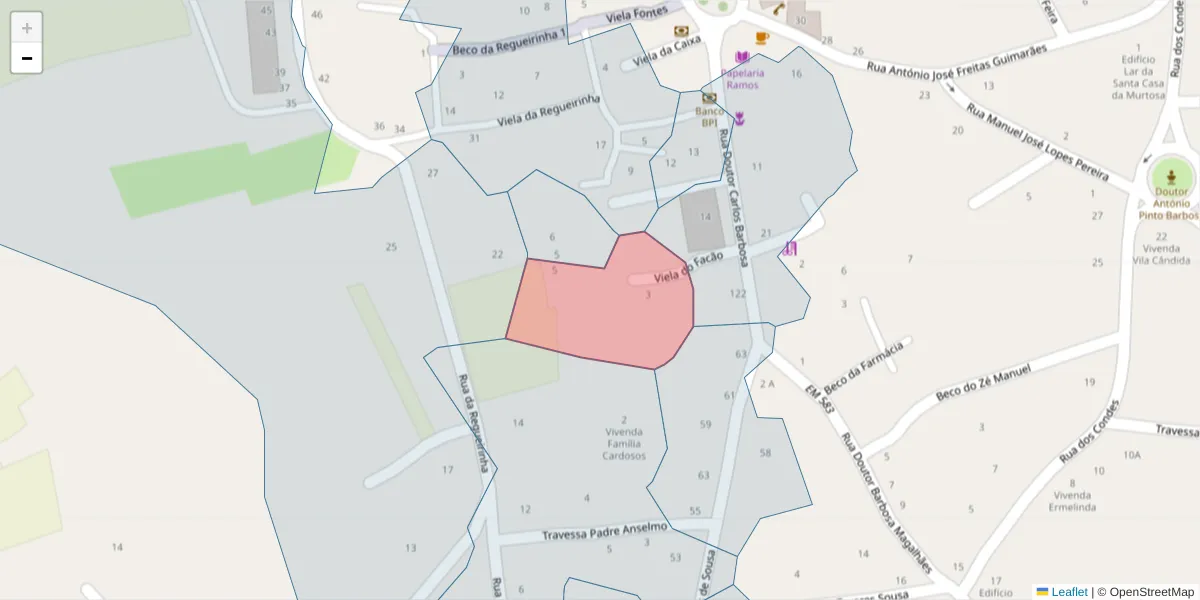 Mapa detalhado do código postal 3870-181 com limites, códigos postais vizinhos e agências dos correios