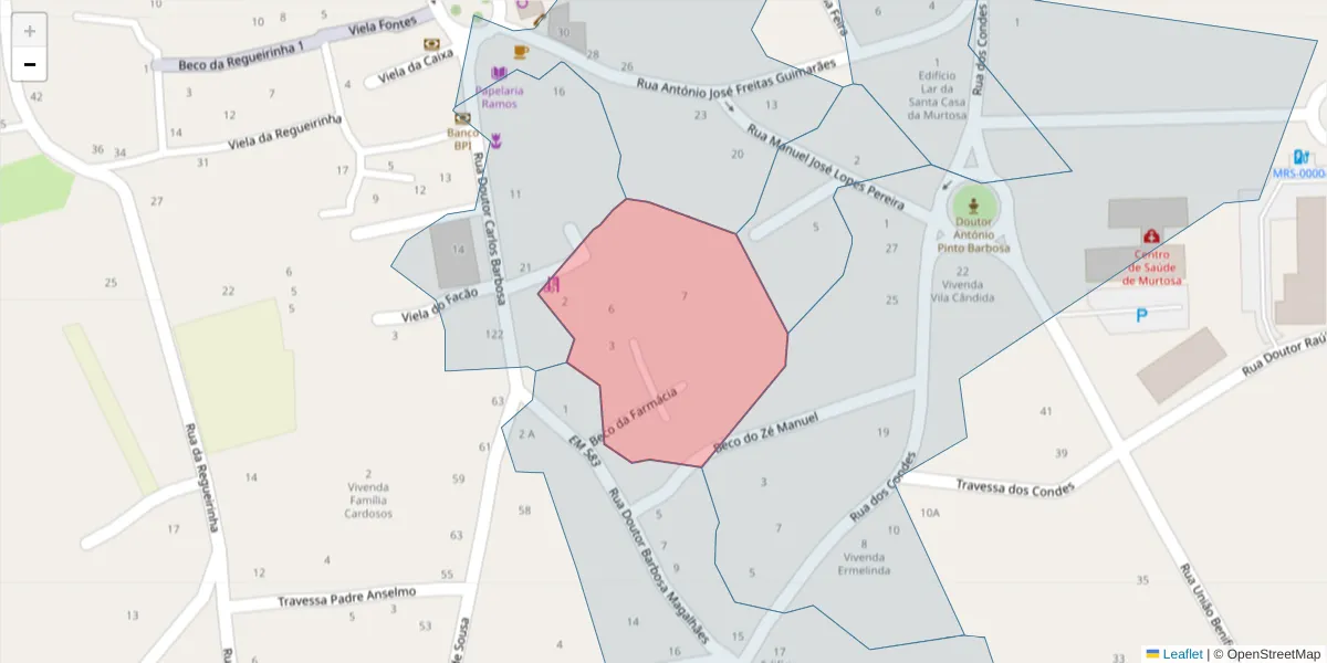 Mapa detalhado do código postal 3870-182 com limites, códigos postais vizinhos e agências dos correios