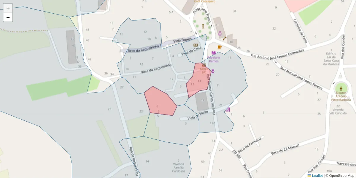 Mapa detalhado do código postal 3870-188 com limites, códigos postais vizinhos e agências dos correios