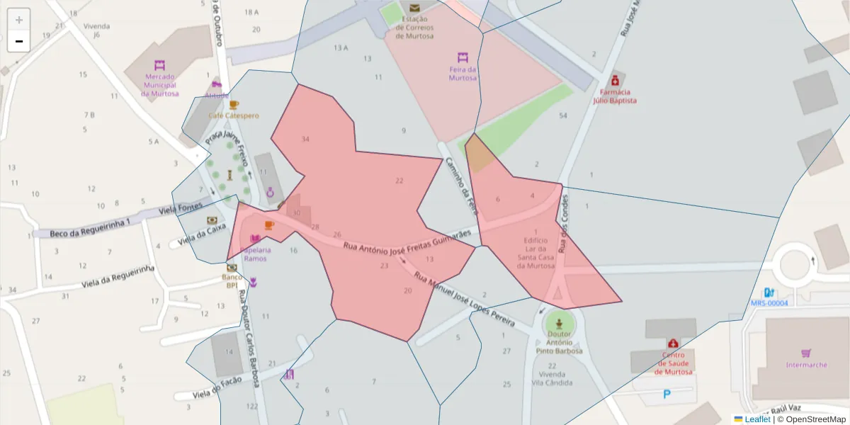 Mapa detalhado do código postal 3870-208 com limites, códigos postais vizinhos e agências dos correios