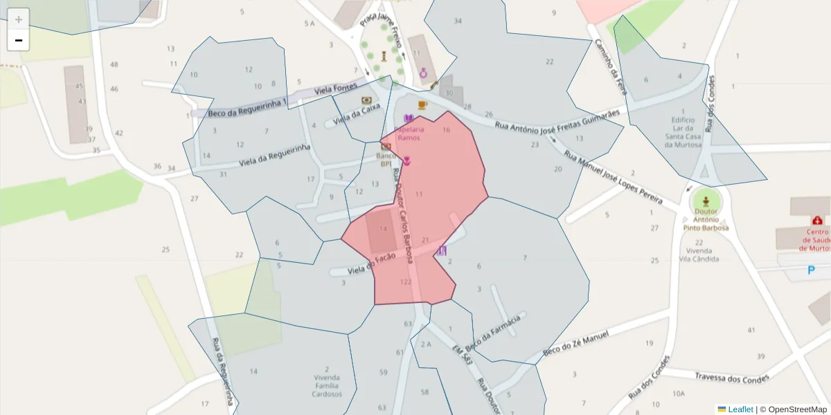 Mapa detalhado do código postal 3870-213 com limites, códigos postais vizinhos e agências dos correios