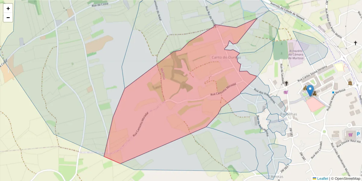 Mapa detalhado do código postal 3870-216 com limites, códigos postais vizinhos e agências dos correios