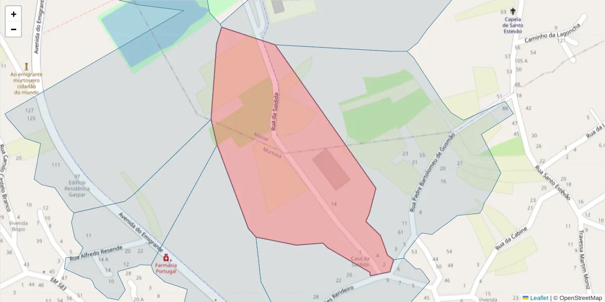 Mapa detalhado do código postal 3870-218 com limites, códigos postais vizinhos e agências dos correios