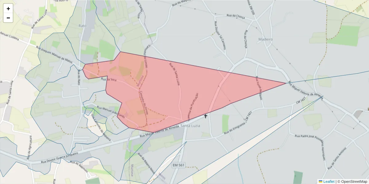 Mapa detalhado do código postal 3870-295 com limites, códigos postais vizinhos e agências dos correios