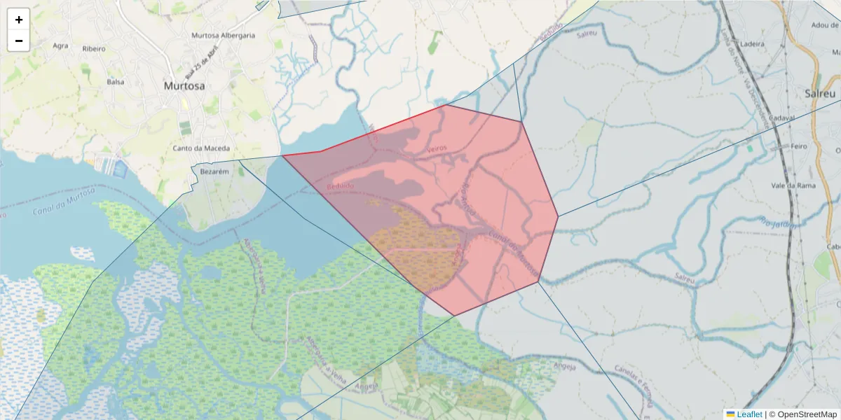 Mapa detalhado do código postal 3870-299 com limites, códigos postais vizinhos e agências dos correios