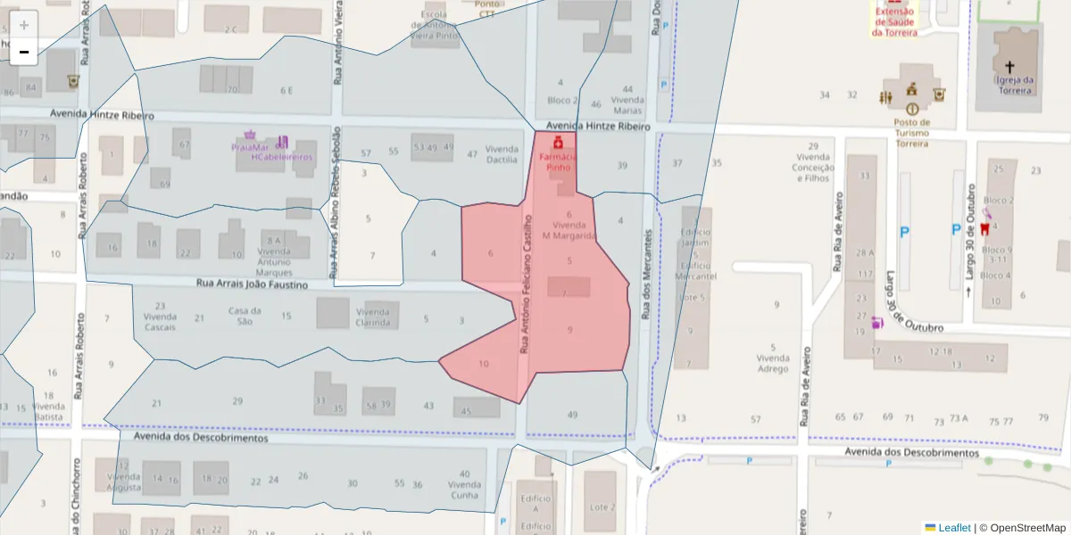 Mapa detalhado do código postal 3870-328 com limites, códigos postais vizinhos e agências dos correios