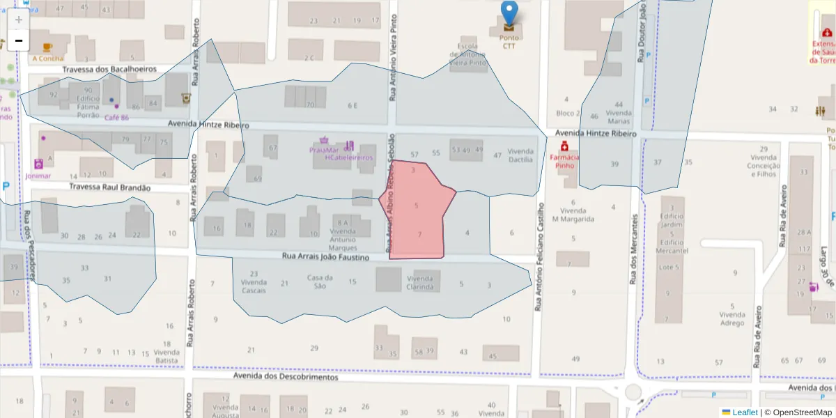 Mapa detalhado do código postal 3870-331 com limites, códigos postais vizinhos e agências dos correios