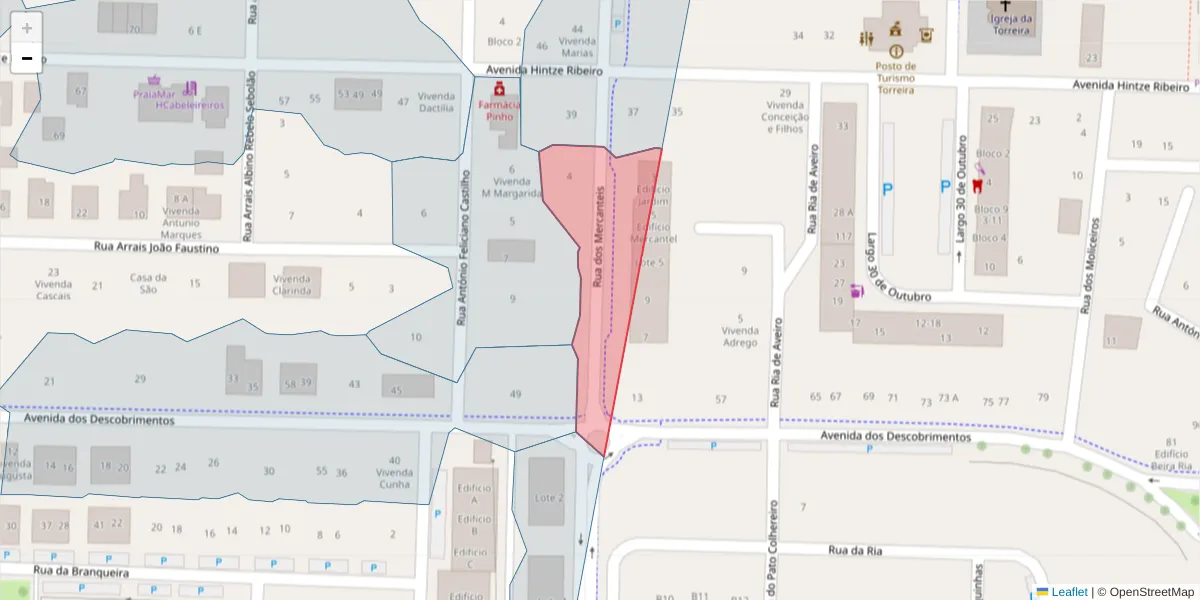 Mapa detalhado do código postal 3870-349 com limites, códigos postais vizinhos e agências dos correios