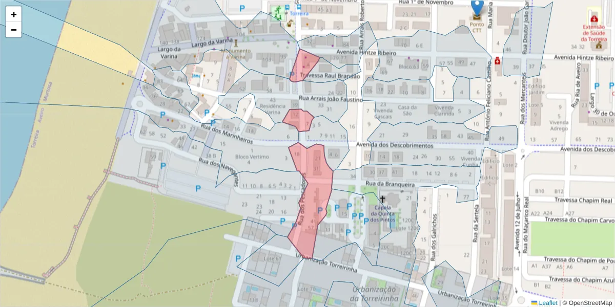 Mapa detalhado do código postal 3870-352 com limites, códigos postais vizinhos e agências dos correios