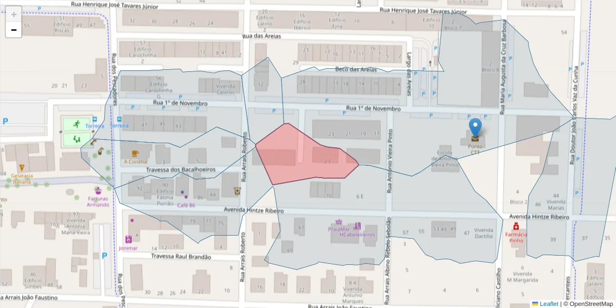 Mapa detalhado do código postal 3870-358 com limites, códigos postais vizinhos e agências dos correios