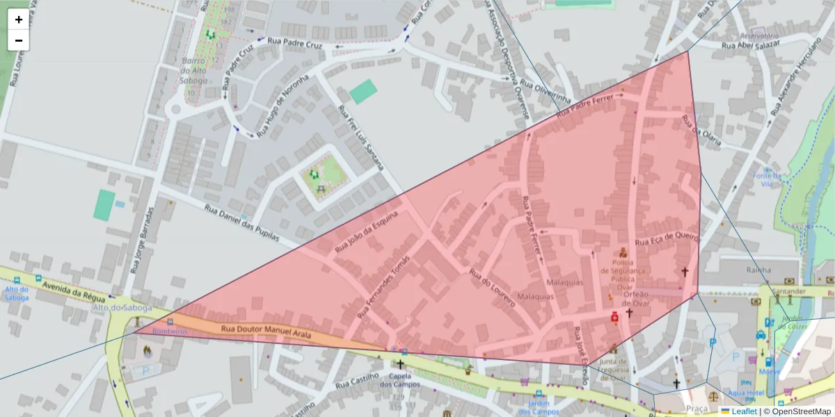 Mapa detalhado do código postal 3880-133 com limites, códigos postais vizinhos e agências dos correios