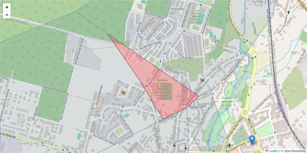 Mapa detalhado do código postal 3880-159 com limites, códigos postais vizinhos e agências dos correios