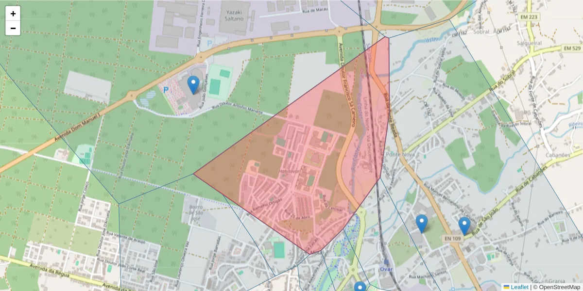 Mapa detalhado do código postal 3880-276 com limites, códigos postais vizinhos e agências dos correios
