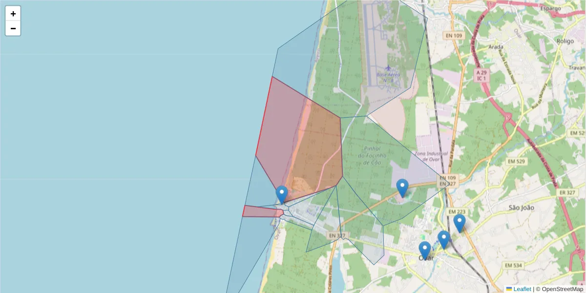 Mapa detalhado do código postal 3880-356 com limites, códigos postais vizinhos e agências dos correios