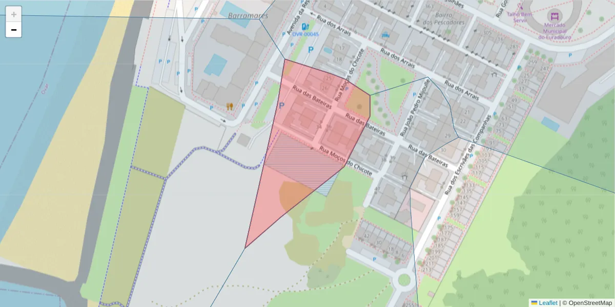 Mapa detalhado do código postal 3880-381 com limites, códigos postais vizinhos e agências dos correios