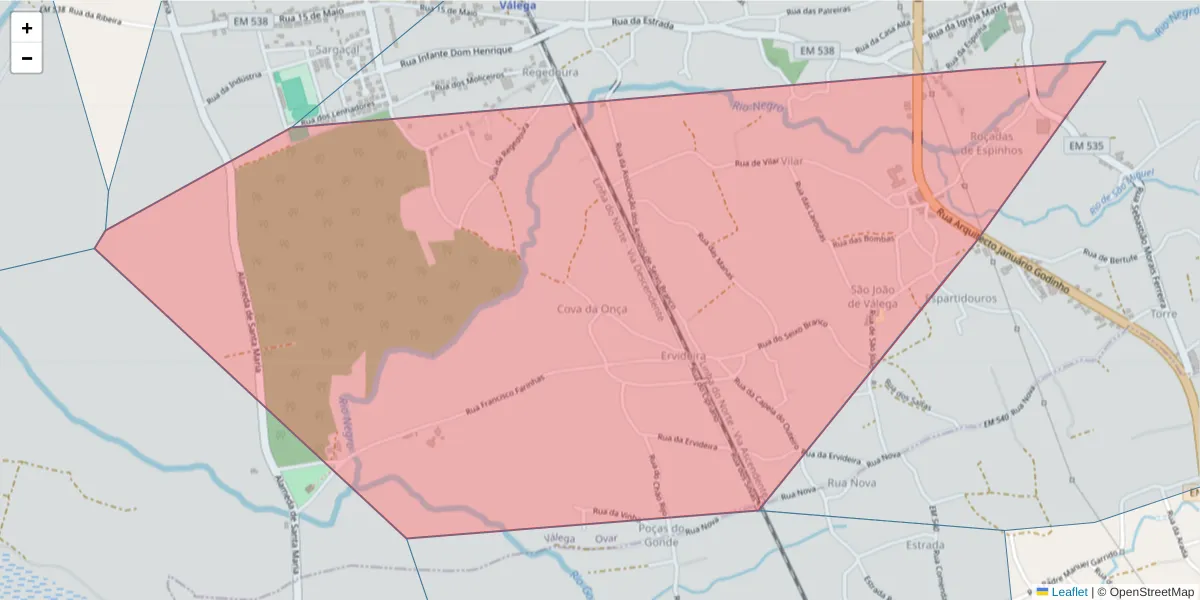 Mapa detalhado do código postal 3880-548 com limites, códigos postais vizinhos e agências dos correios