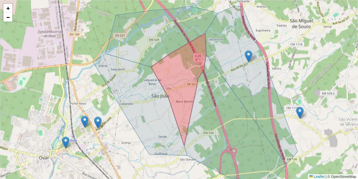 Mapa detalhado do código postal 3880-759 com limites, códigos postais vizinhos e agências dos correios