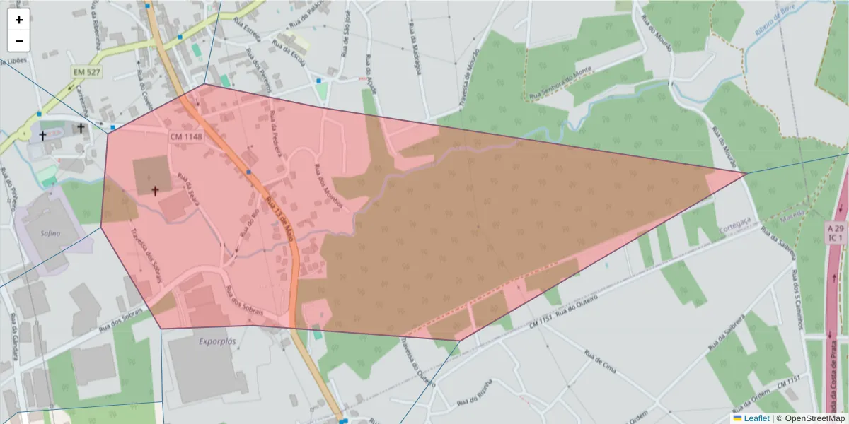 Mapa detalhado do código postal 3885-226 com limites, códigos postais vizinhos e agências dos correios