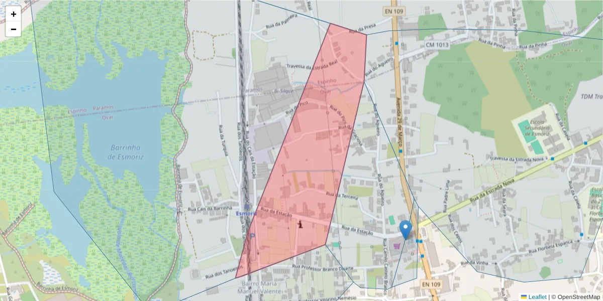 Mapa detalhado do código postal 3885-385 com limites, códigos postais vizinhos e agências dos correios