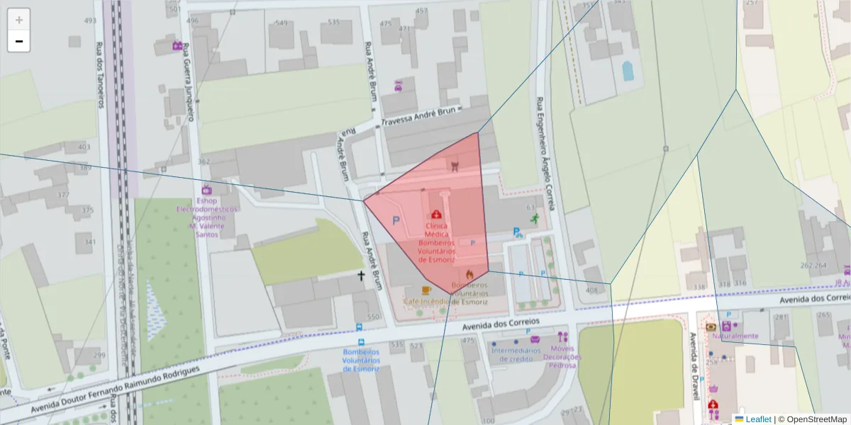 Mapa detalhado do código postal 3885-411 com limites, códigos postais vizinhos e agências dos correios