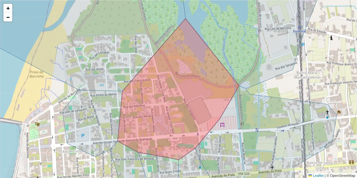 Mapa detalhado do código postal 3885-412 com limites, códigos postais vizinhos e agências dos correios
