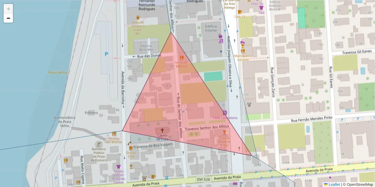 Mapa detalhado do código postal 3885-624 com limites, códigos postais vizinhos e agências dos correios