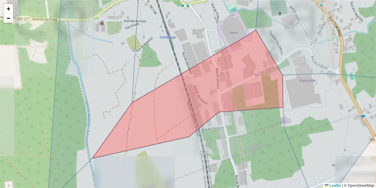 Mapa detalhado do código postal 3889-908 com limites, códigos postais vizinhos e agências dos correios