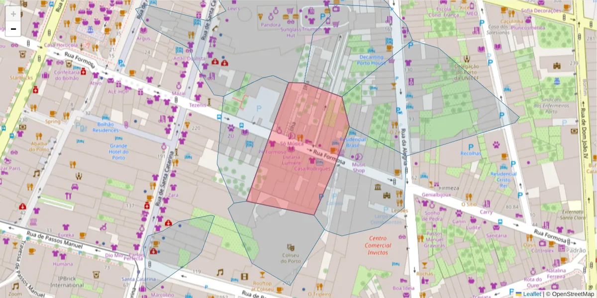 Mapa detalhado do código postal 400-251 com limites, códigos postais vizinhos e agências dos correios