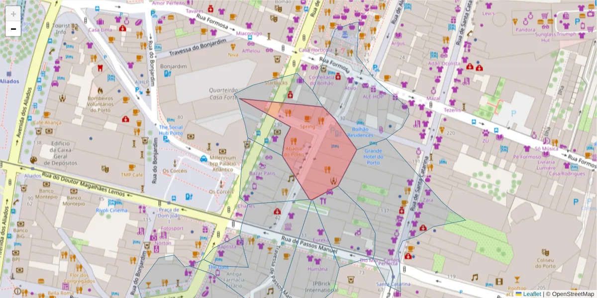Mapa detalhado do código postal 400-380 com limites, códigos postais vizinhos e agências dos correios