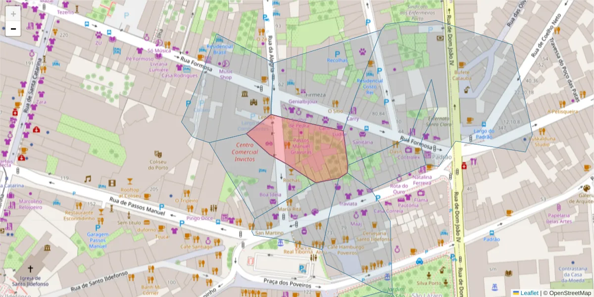 Mapa detalhado do código postal 4000-032 com limites, códigos postais vizinhos e agências dos correios