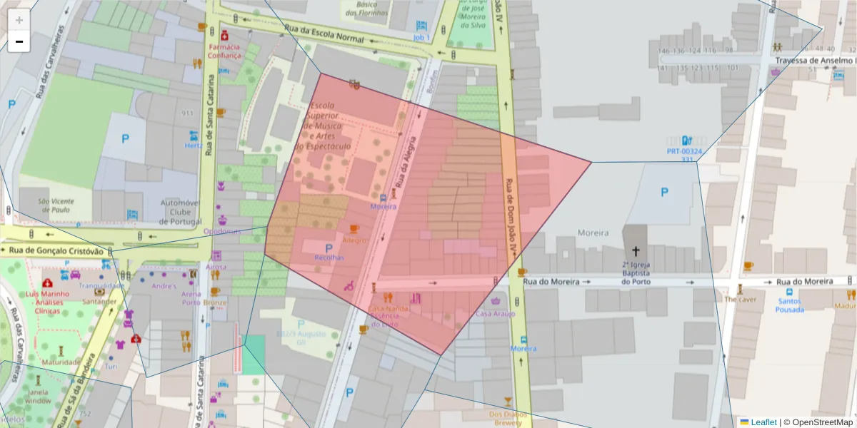 Mapa detalhado do código postal 4000-035 com limites, códigos postais vizinhos e agências dos correios