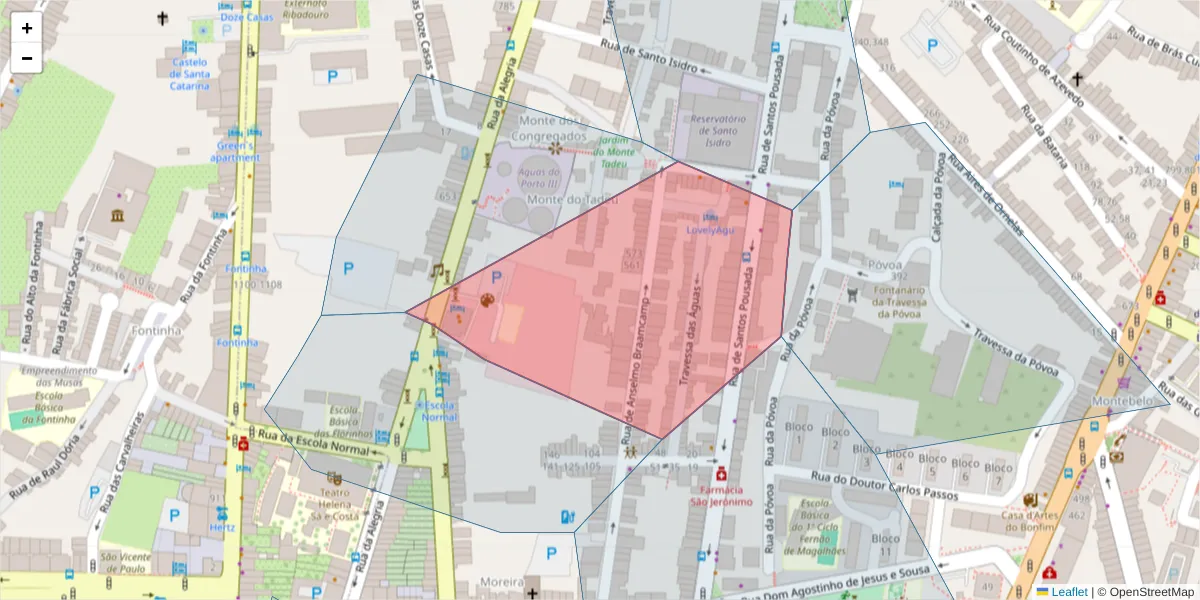 Mapa detalhado do código postal 4000-037 com limites, códigos postais vizinhos e agências dos correios