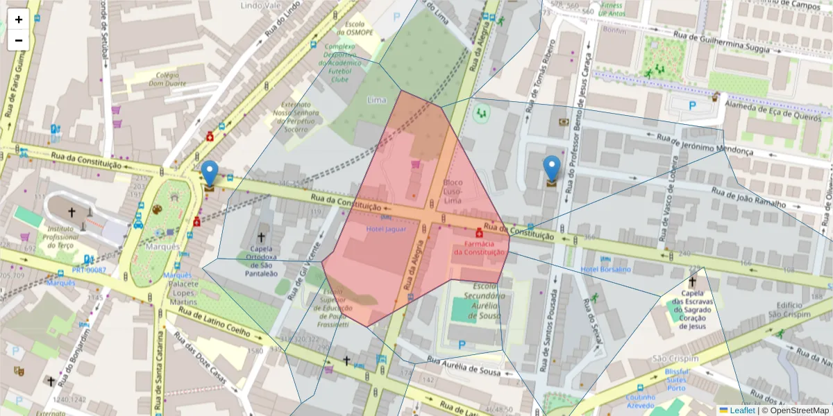 Mapa detalhado do código postal 4000-048 com limites, códigos postais vizinhos e agências dos correios