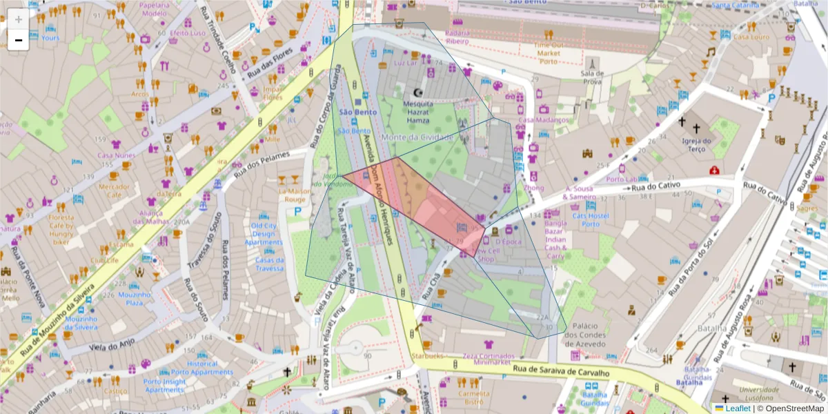Mapa detalhado do código postal 4000-052 com limites, códigos postais vizinhos e agências dos correios