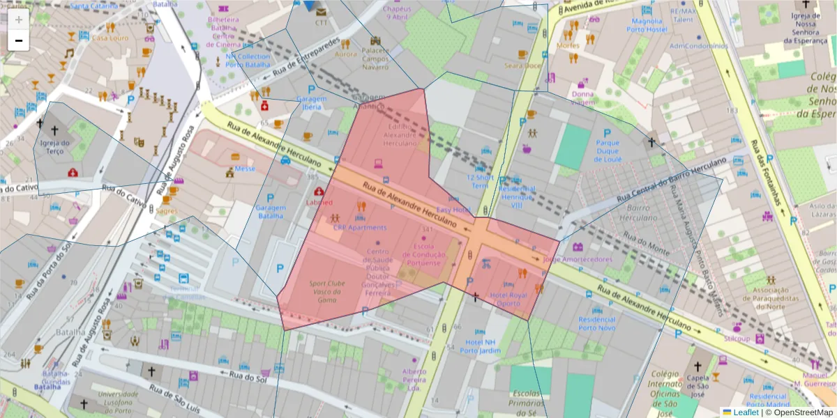 Mapa detalhado do código postal 4000-053 com limites, códigos postais vizinhos e agências dos correios