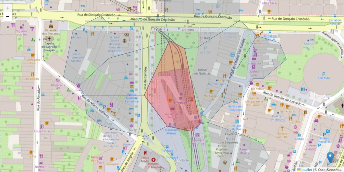 Mapa detalhado do código postal 4000-057 com limites, códigos postais vizinhos e agências dos correios