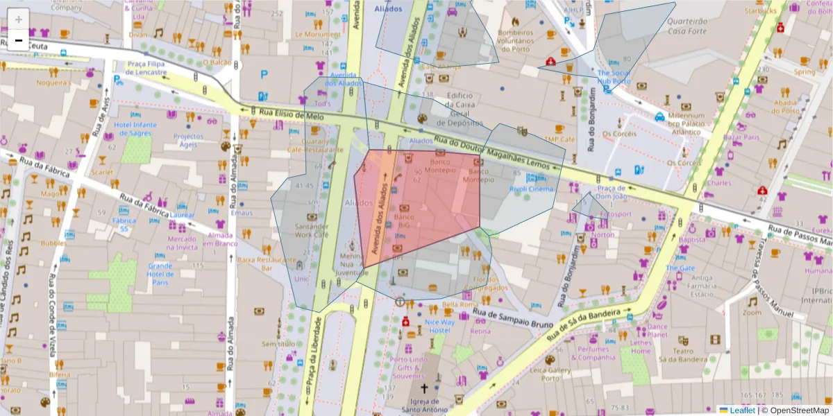 Mapa detalhado do código postal 4000-064 com limites, códigos postais vizinhos e agências dos correios