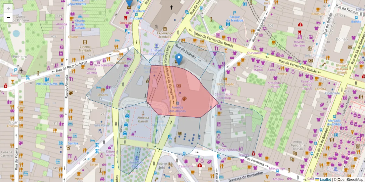 Mapa detalhado do código postal 4000-091 com limites, códigos postais vizinhos e agências dos correios