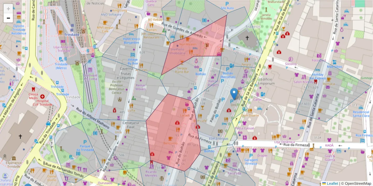 Mapa detalhado do código postal 4000-112 com limites, códigos postais vizinhos e agências dos correios