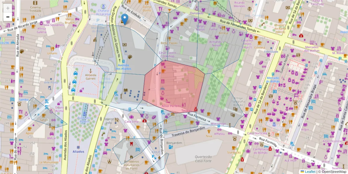 Mapa detalhado do código postal 4000-116 com limites, códigos postais vizinhos e agências dos correios