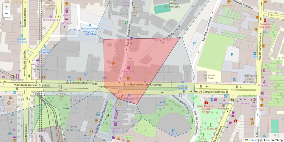 Mapa detalhado do código postal 4000-128 com limites, códigos postais vizinhos e agências dos correios