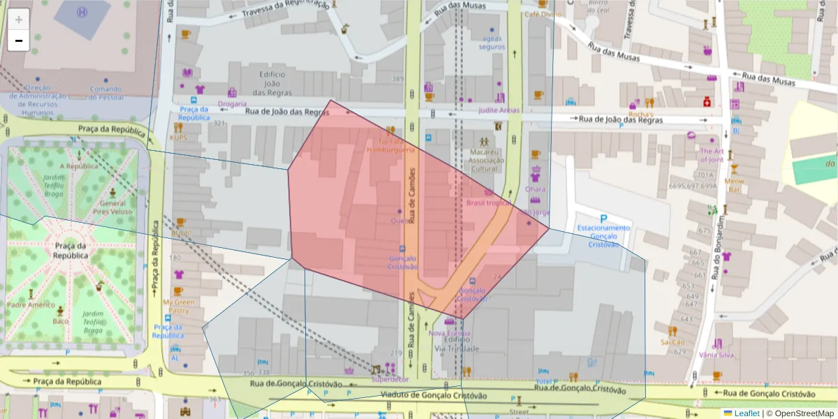 Mapa detalhado do código postal 4000-145 com limites, códigos postais vizinhos e agências dos correios