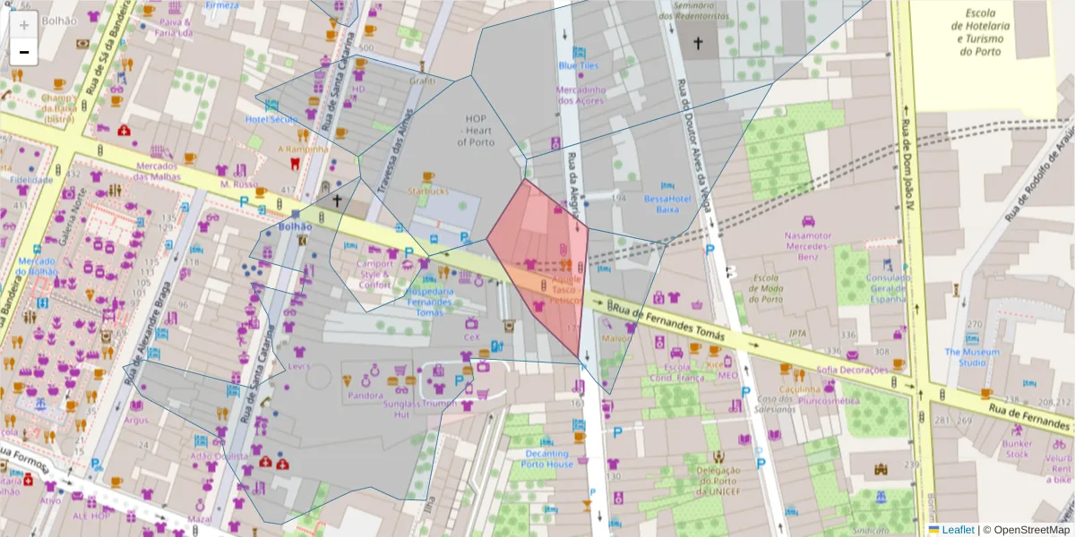 Mapa detalhado do código postal 4000-211 com limites, códigos postais vizinhos e agências dos correios