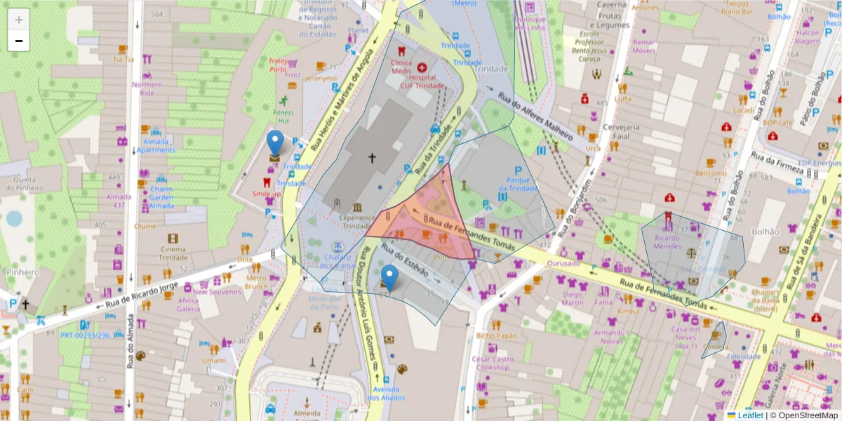 Mapa detalhado do código postal 4000-220 com limites, códigos postais vizinhos e agências dos correios