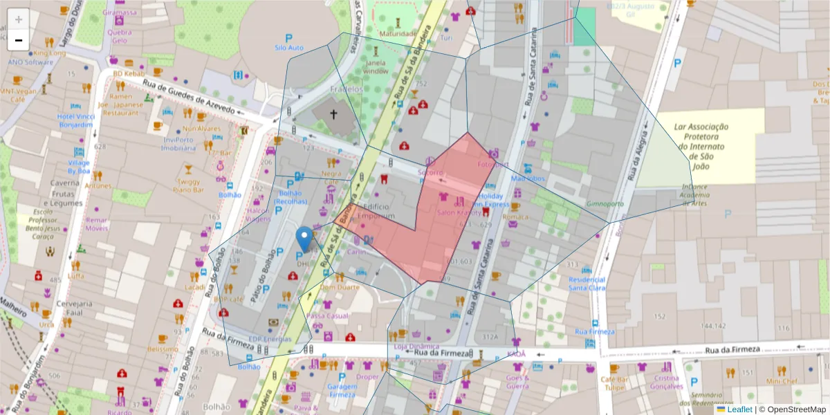 Mapa detalhado do código postal 4000-226 com limites, códigos postais vizinhos e agências dos correios