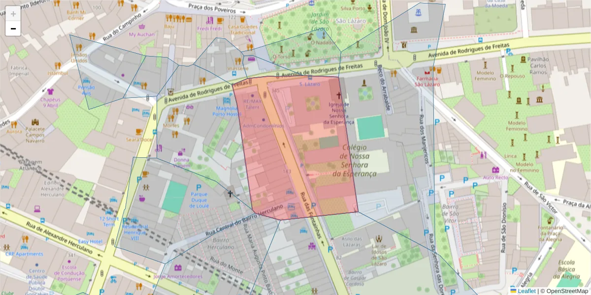 Mapa detalhado do código postal 4000-238 com limites, códigos postais vizinhos e agências dos correios