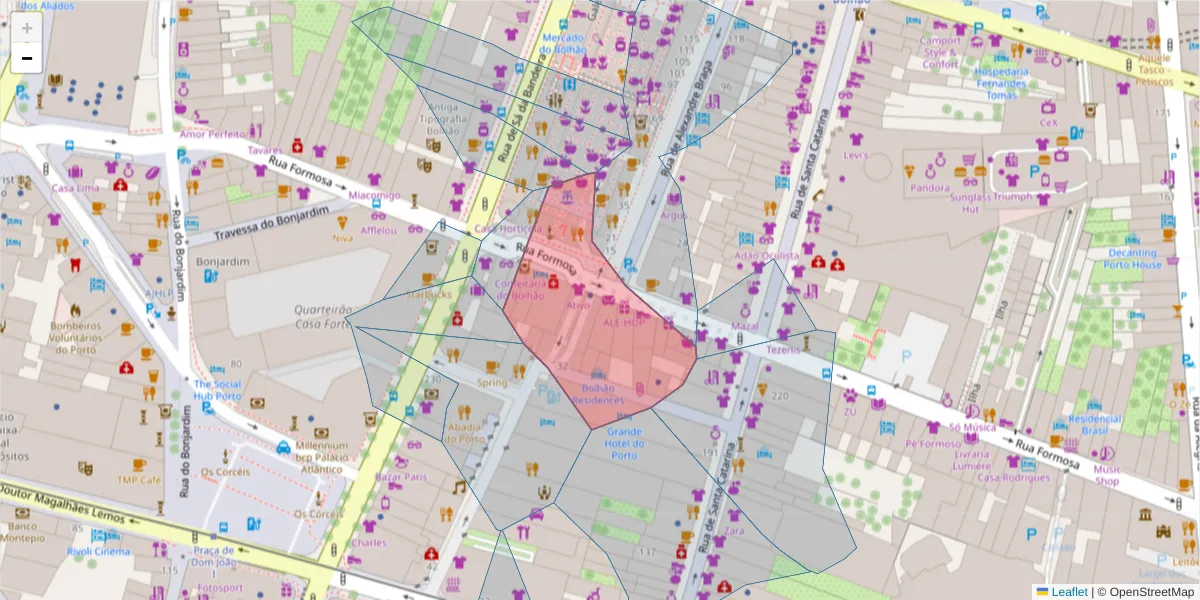 Mapa detalhado do código postal 4000-252 com limites, códigos postais vizinhos e agências dos correios