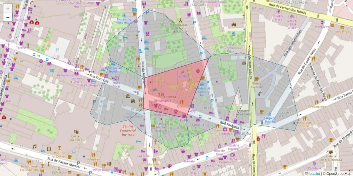 Mapa detalhado do código postal 4000-254 com limites, códigos postais vizinhos e agências dos correios
