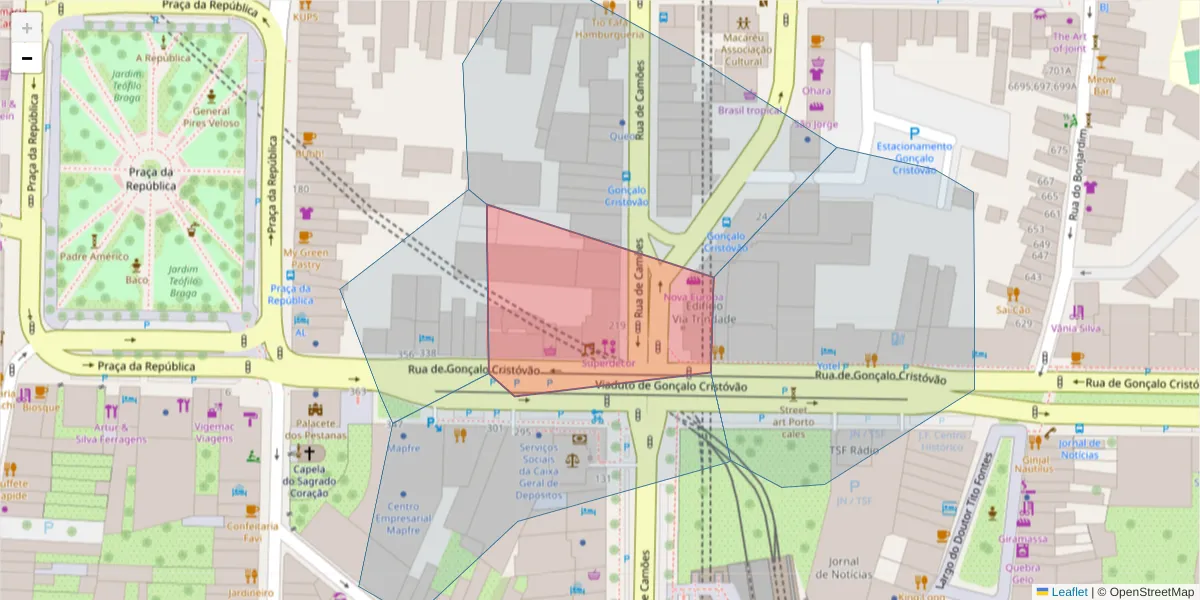 Mapa detalhado do código postal 4000-266 com limites, códigos postais vizinhos e agências dos correios
